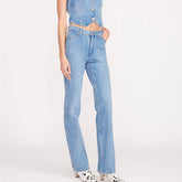 wrnglr straight cut stretchable mid blue jeans for women